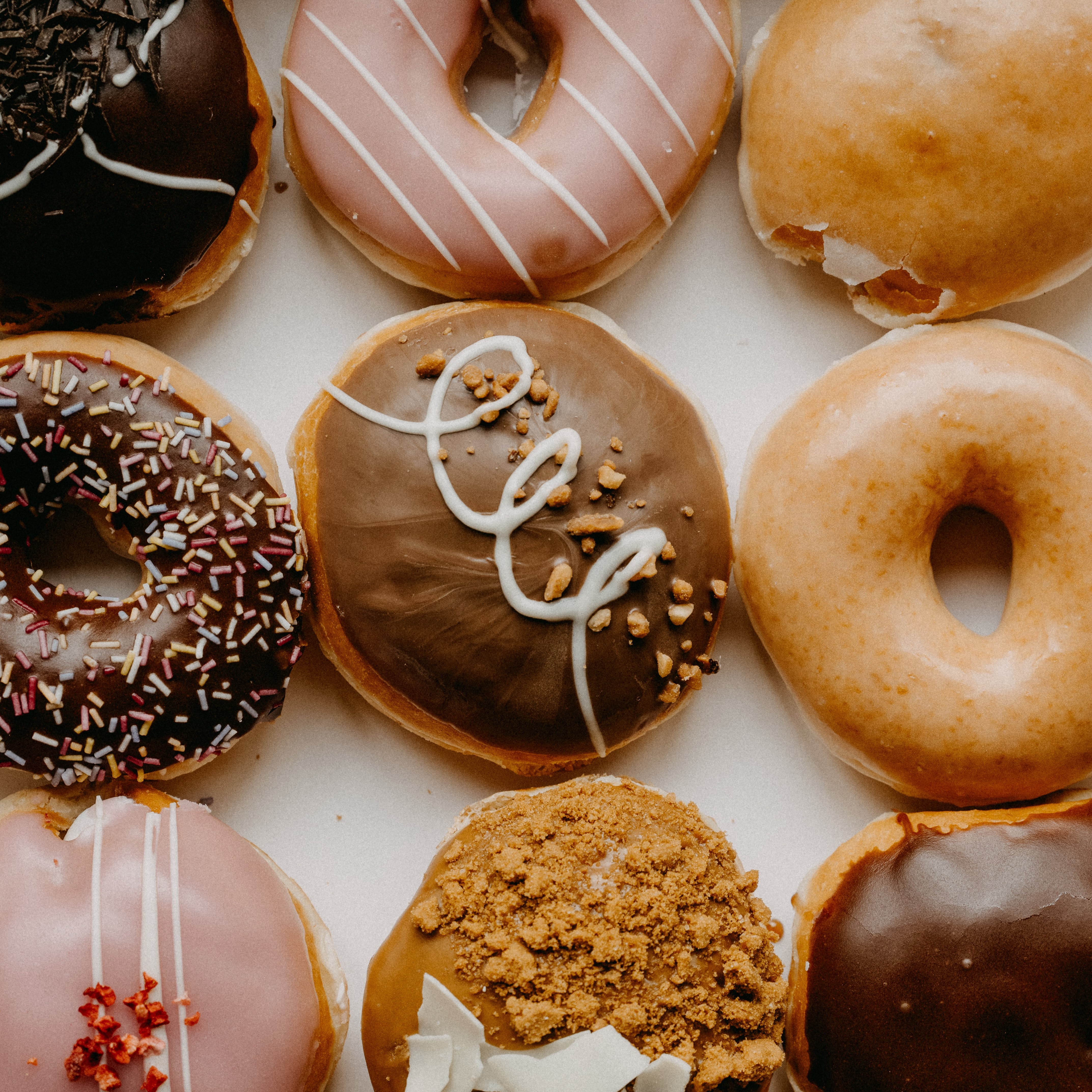 birds eye view of different donuts